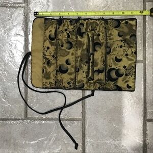 Gold and Black Patterned Satin Jewelry Roll